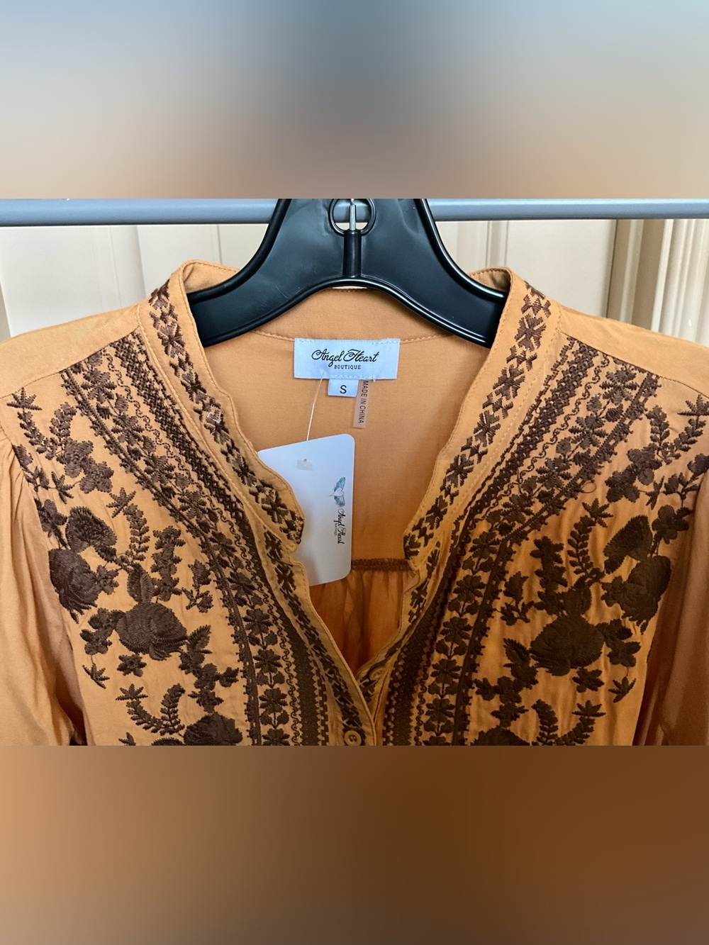 Angel Heart Boutique Mustard Embroidered Floral Top - Picture 4 of 10